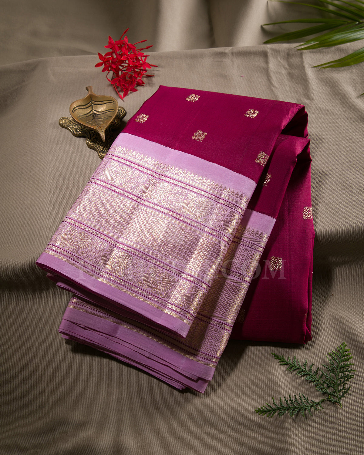 Maroon And Baby Pink Kanjivaram Silk Saree - S1367(A)