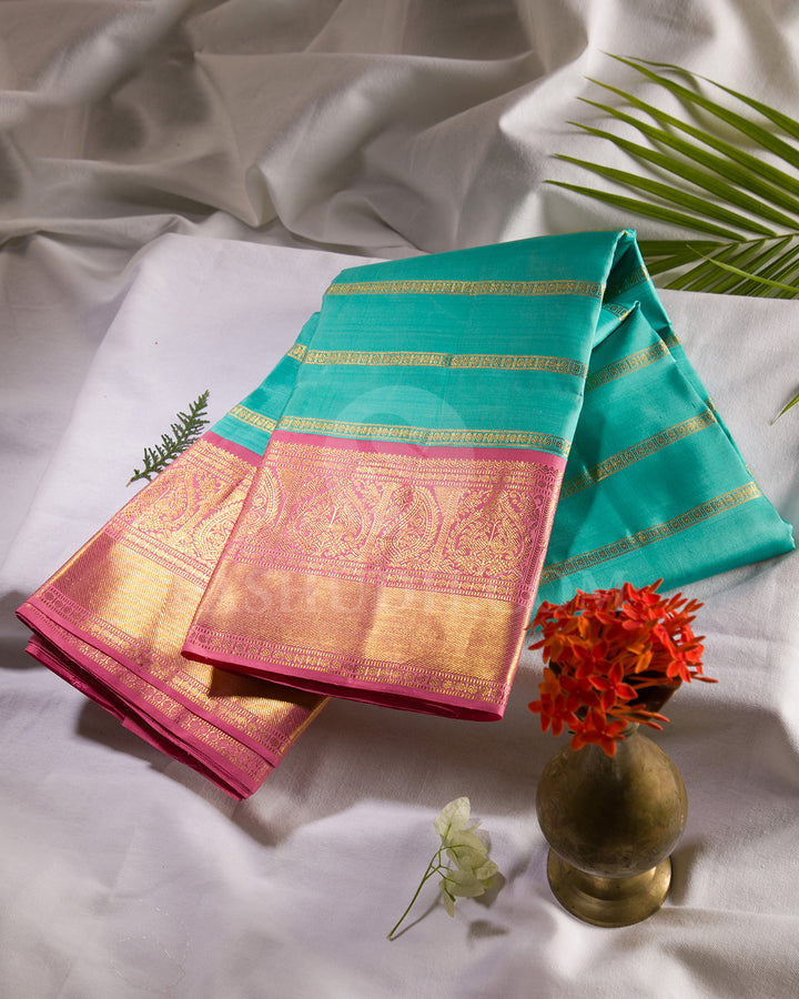 Turquoise Blue And Pink Traditional Kanjivaram Silk Saree - SVJ61
