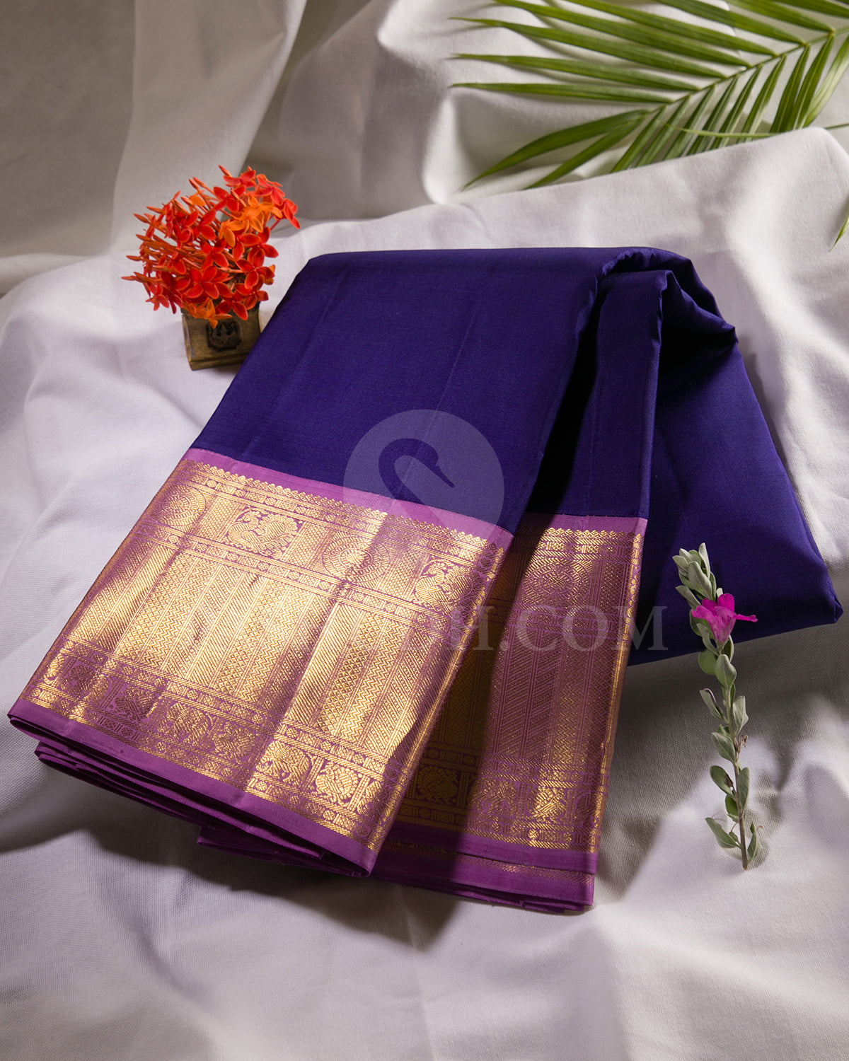 Dark Blue And Lavender Traditional Kanjivaram Silk Saree - SVJ71