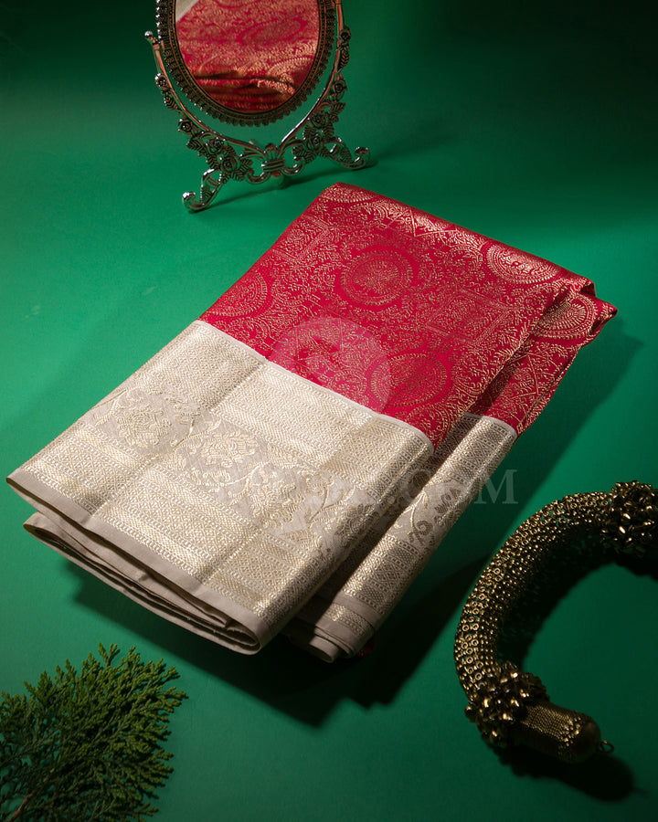 Red And Off White Kanjivaram Silk Saree - S1303(C)