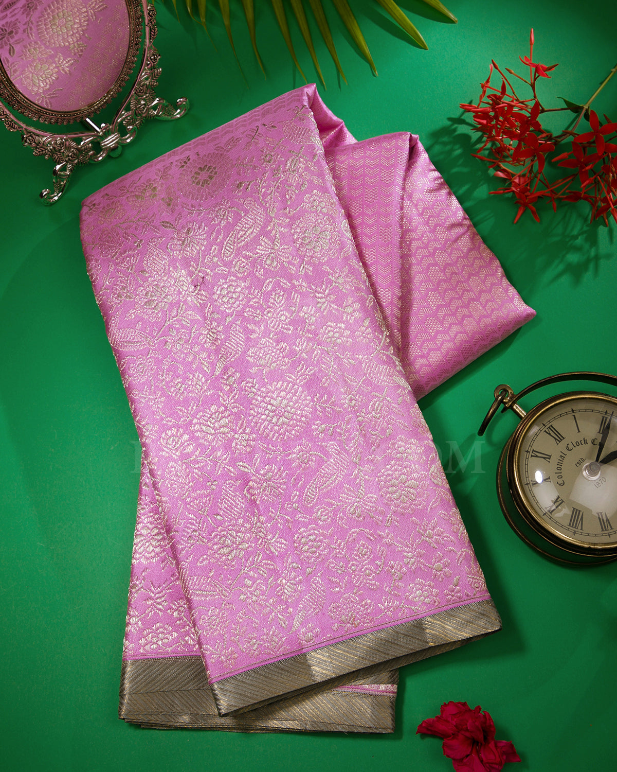 Pastel Rose Pink Pure Zari Kanjivaram Silk Saree - P161(A)