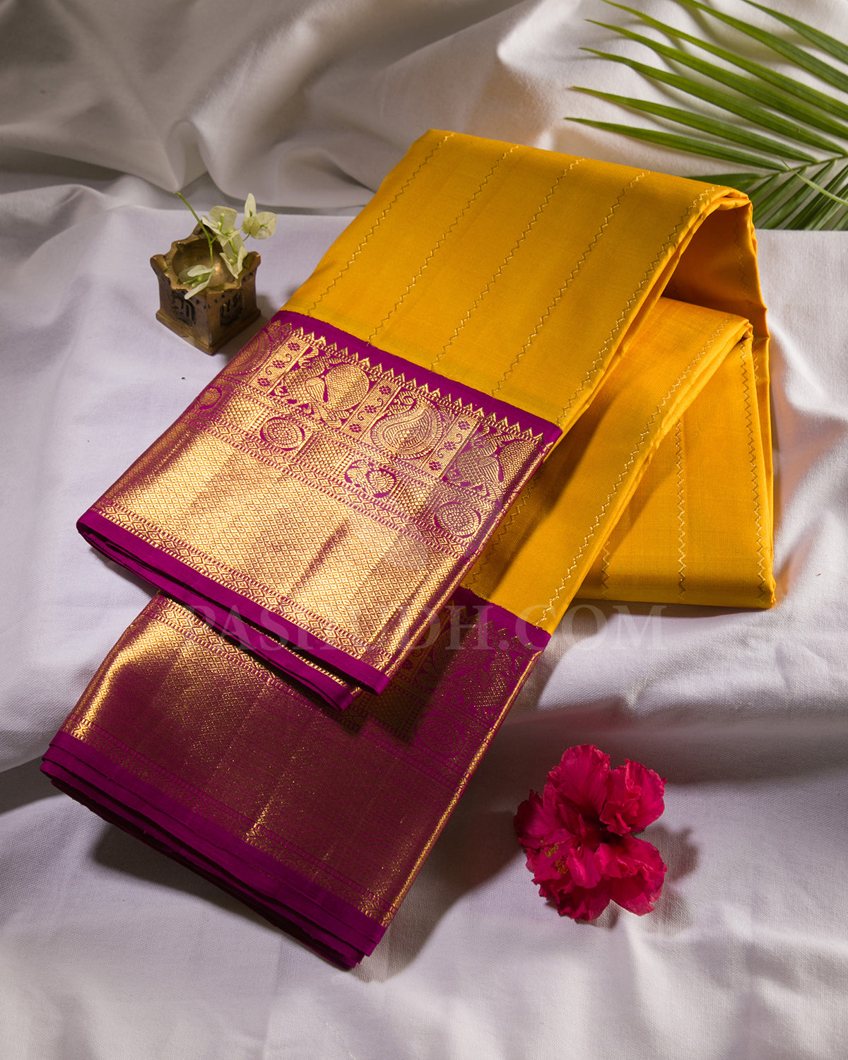 Mango Yellow And Magentha Traditional Kanjivaram Silk Saree - SVJ64