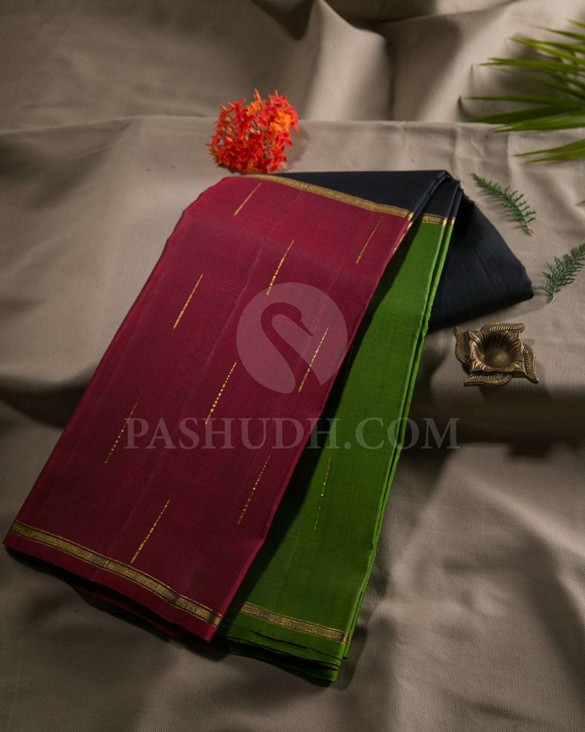 Black, Olive Green And Maroon Traditional Kanjivaram Silk Saree - SVJ88