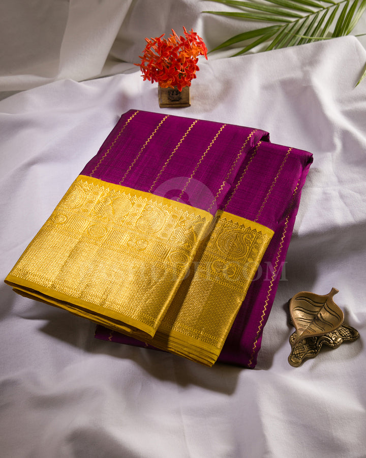 Violet and Mustard Yellow Traditional Kanjivaram Silk Saree - SVJ76