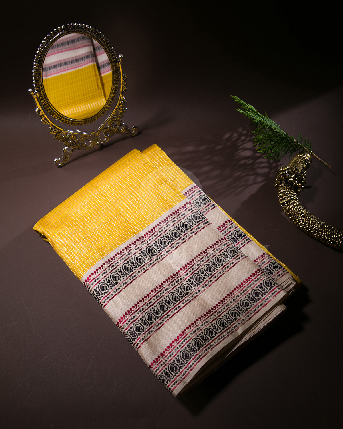 Bright Yellow And Cream Kanjivaram Silk Saree - S1343(B)