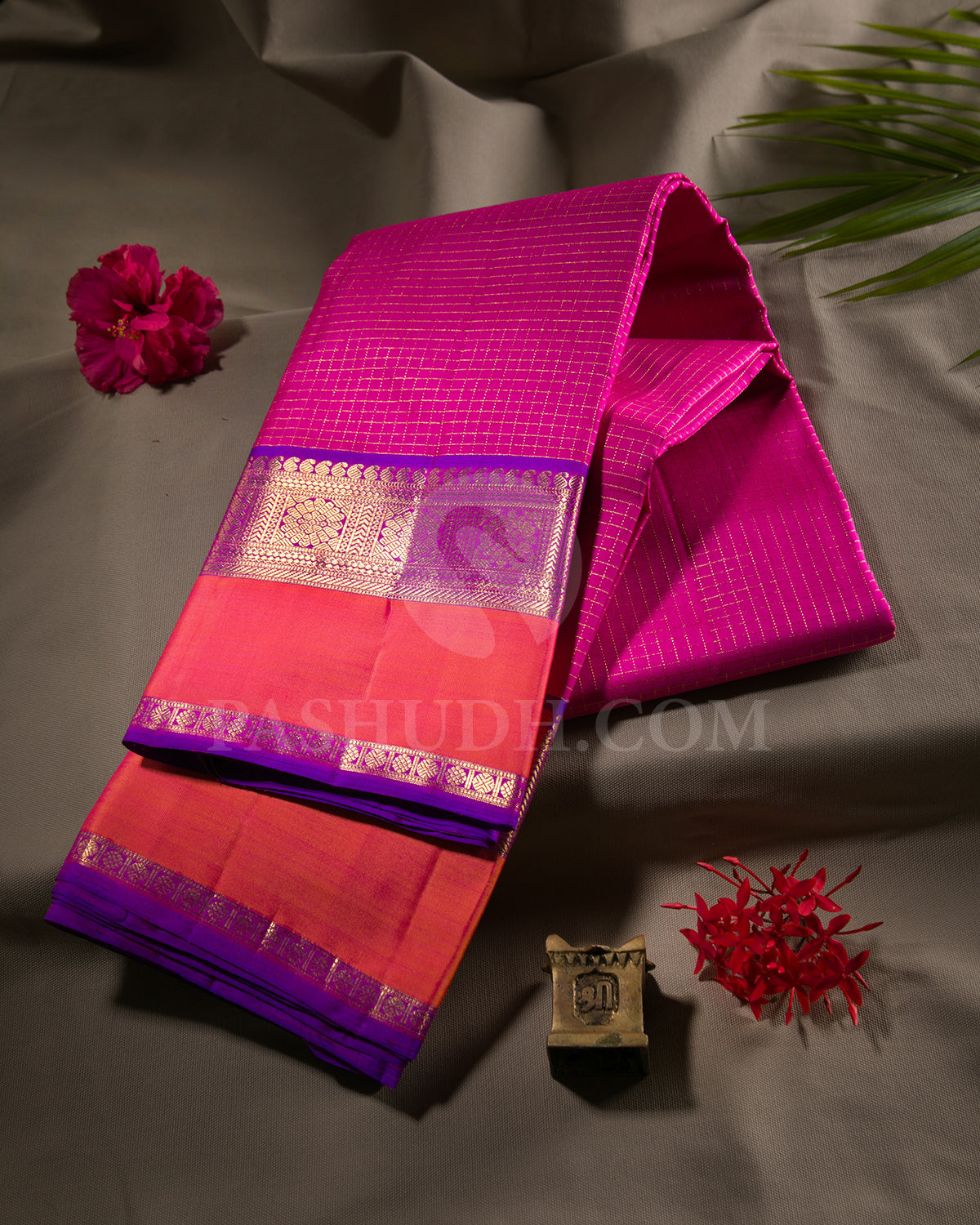 Bright Pink And Violet Traditonal Kanjivaram Silk Saree - SVJ73