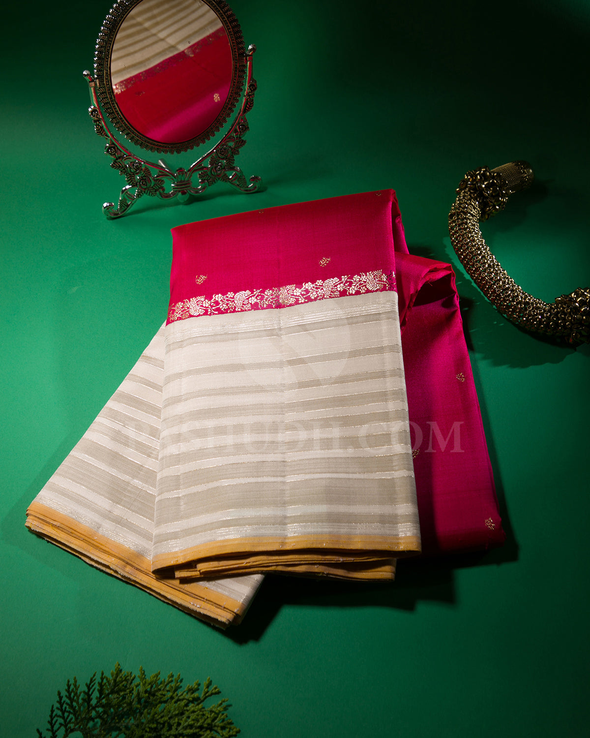 Rasberry Pink And Off White Traditional Kanjivaram Silk Saree - AK17