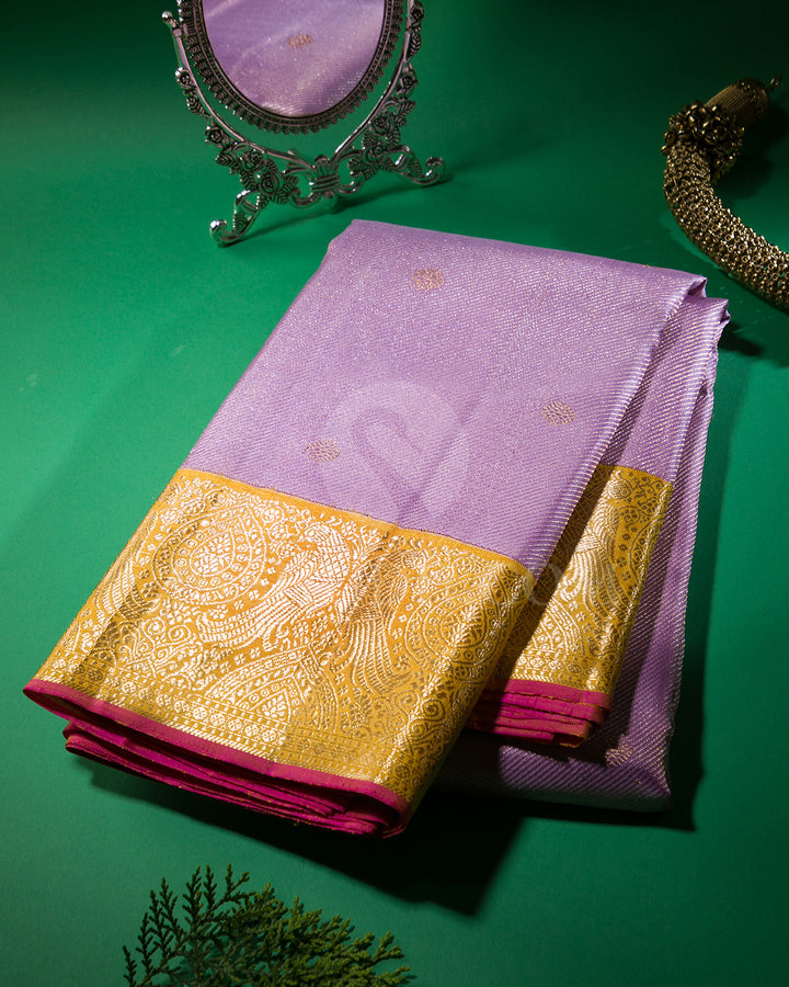 Lavender And Mango Yellow Kanjivaram Silk Saree - S1366(A)