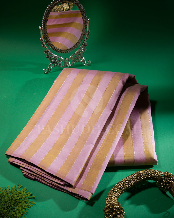 Beige, Baby Pink And Aubergine Borderless Traditional Kanjivaram Silk Saree - SVJ81