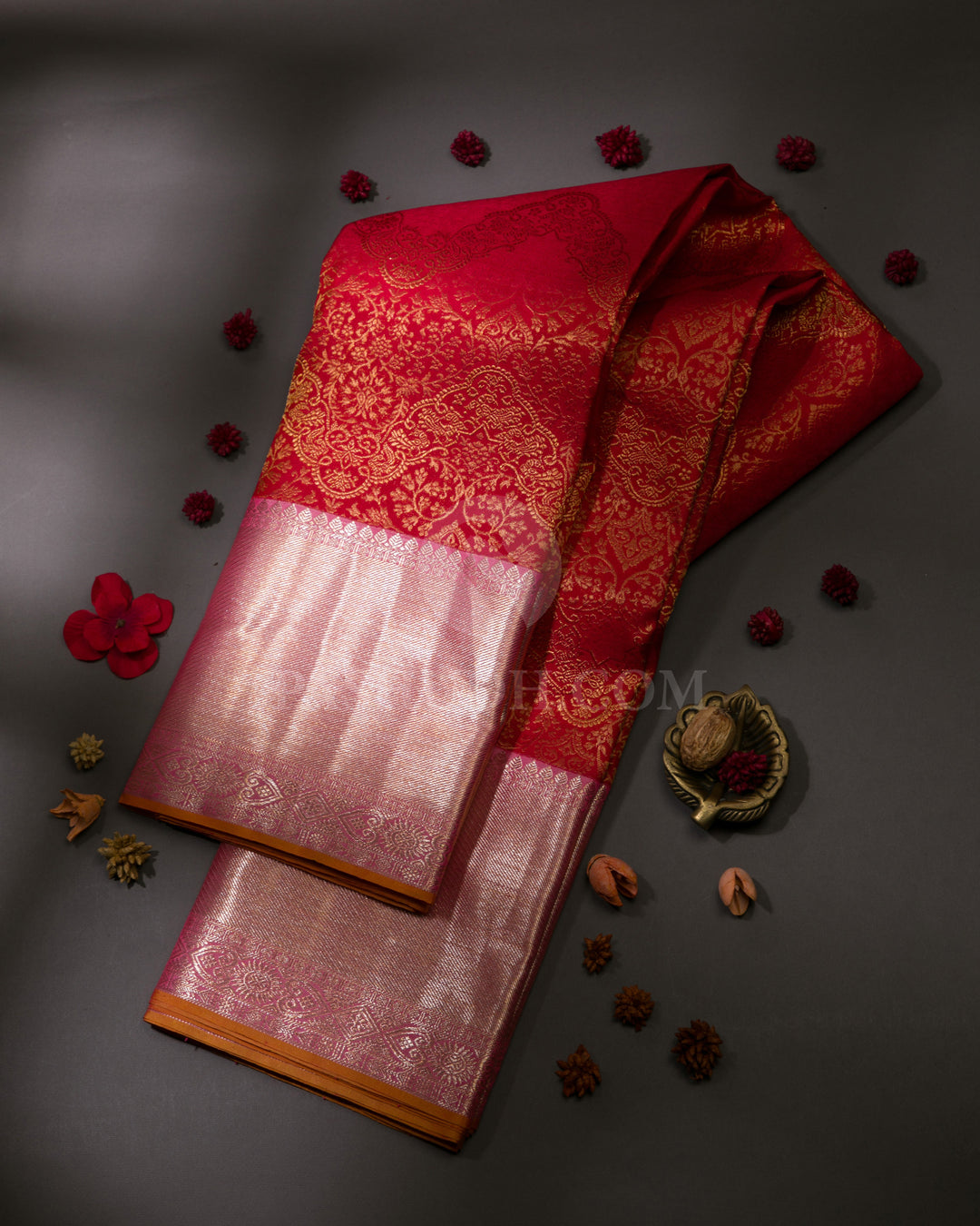 Red & Baby Pink Kanjivaram Silk Saree - S1087(A)