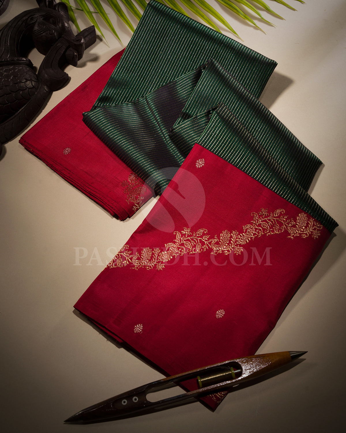 Bottle Green And Red Kanjivaram Silk Saree - S1412(A)