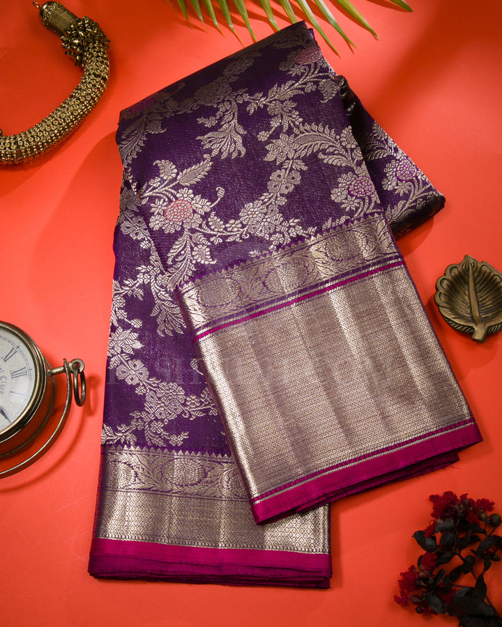Aubergine Kanjivaram Silk Saree - S1345(A)