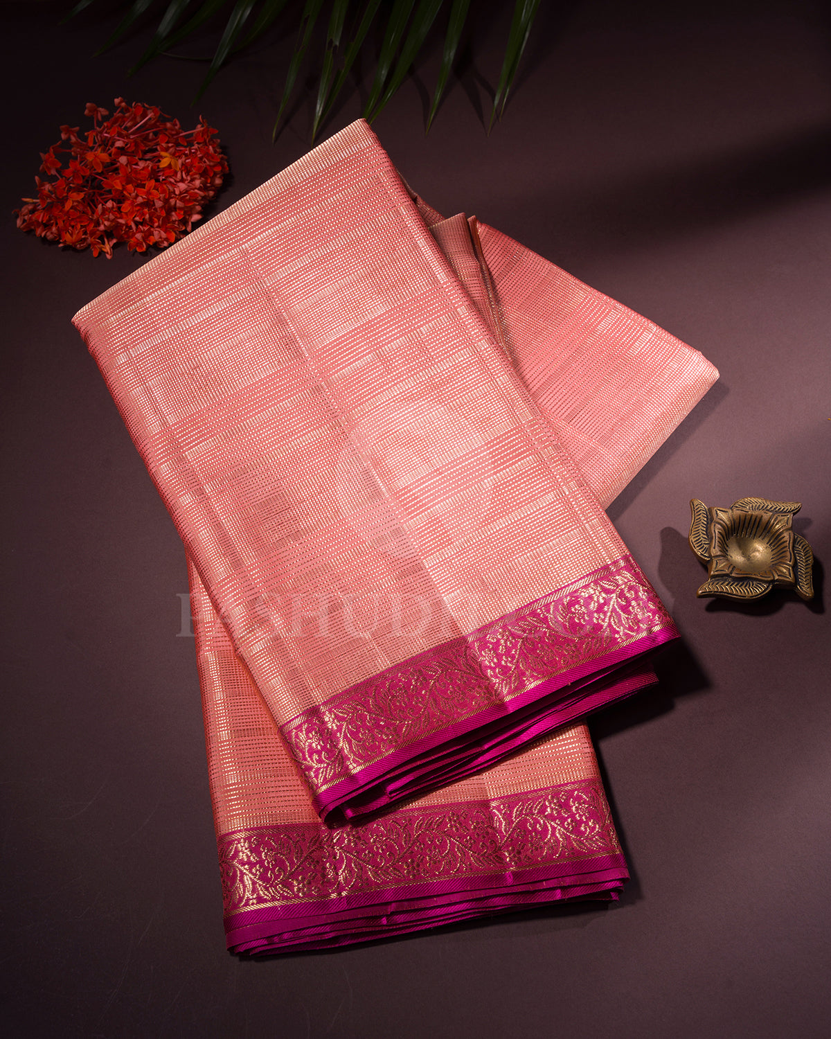 Peach And Rani Pink Kanjivaram Silk Saree -  S1330(B)