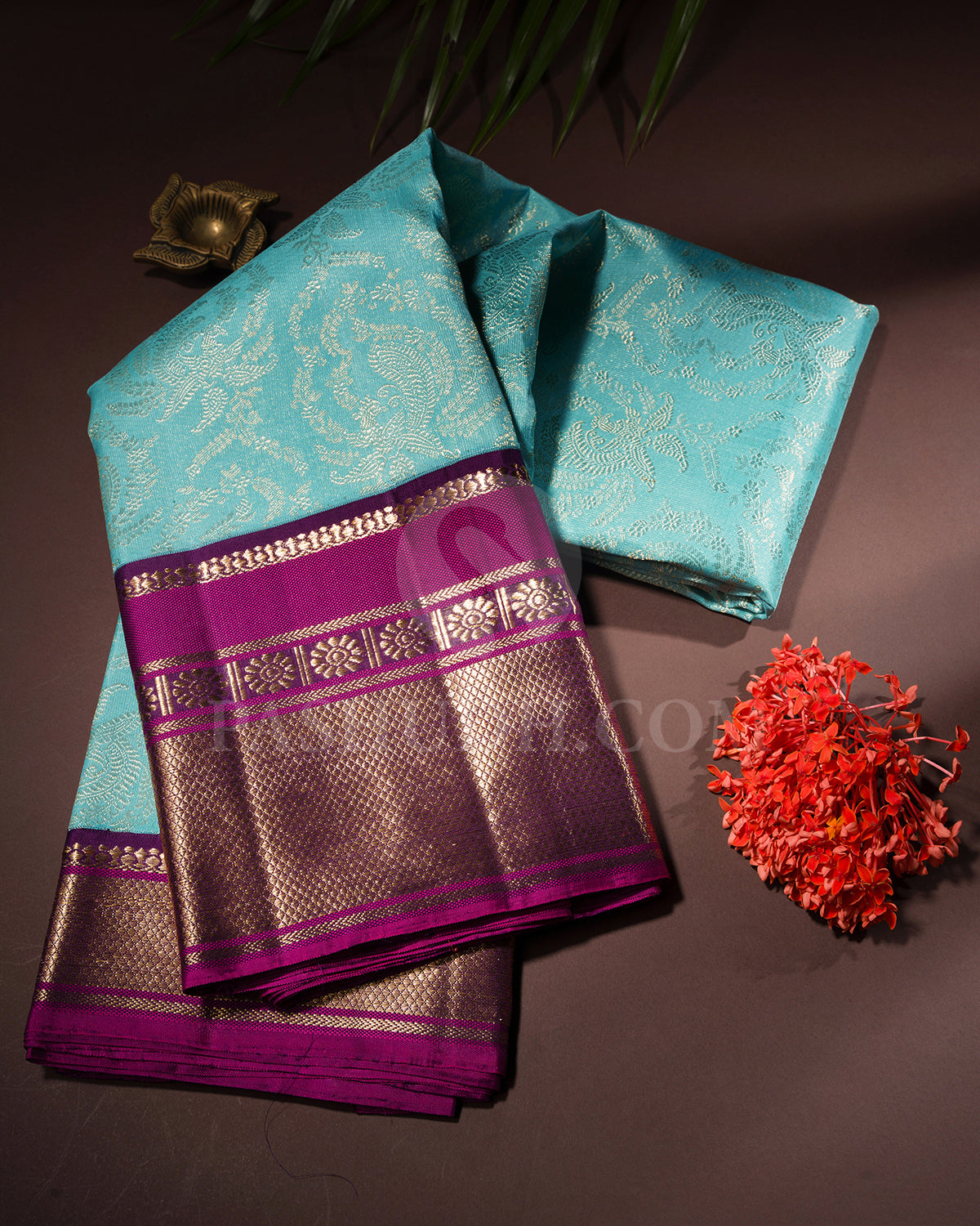 Sky Blue And Violet Kanjivaram Silk Saree - S1390(A)