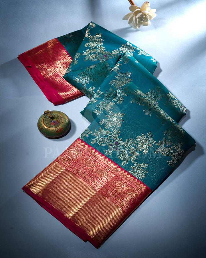 Peacock Blue And Rani Pink Kanjivaram Silk Saree - S1093(D)