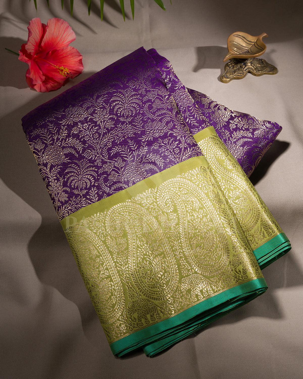 Royal Violet And Parrot Green Kanjivaram Silk Saree - S1190(B)