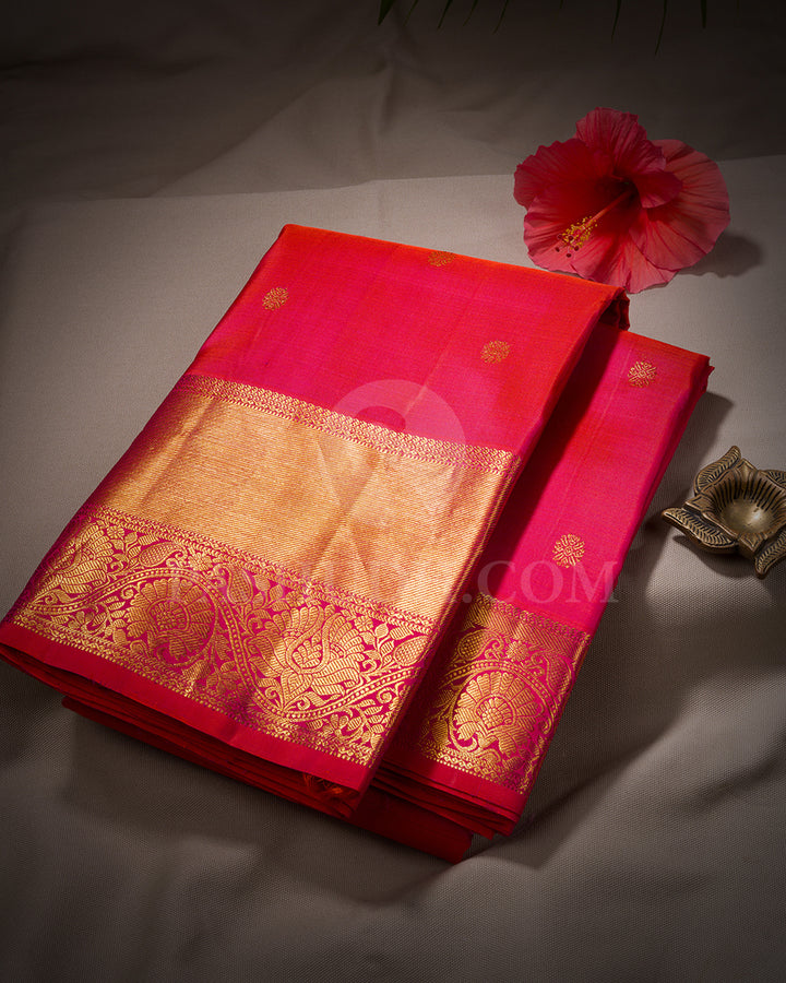 Orange Shot Pink Kanjivaram Silk Saree - BKF24