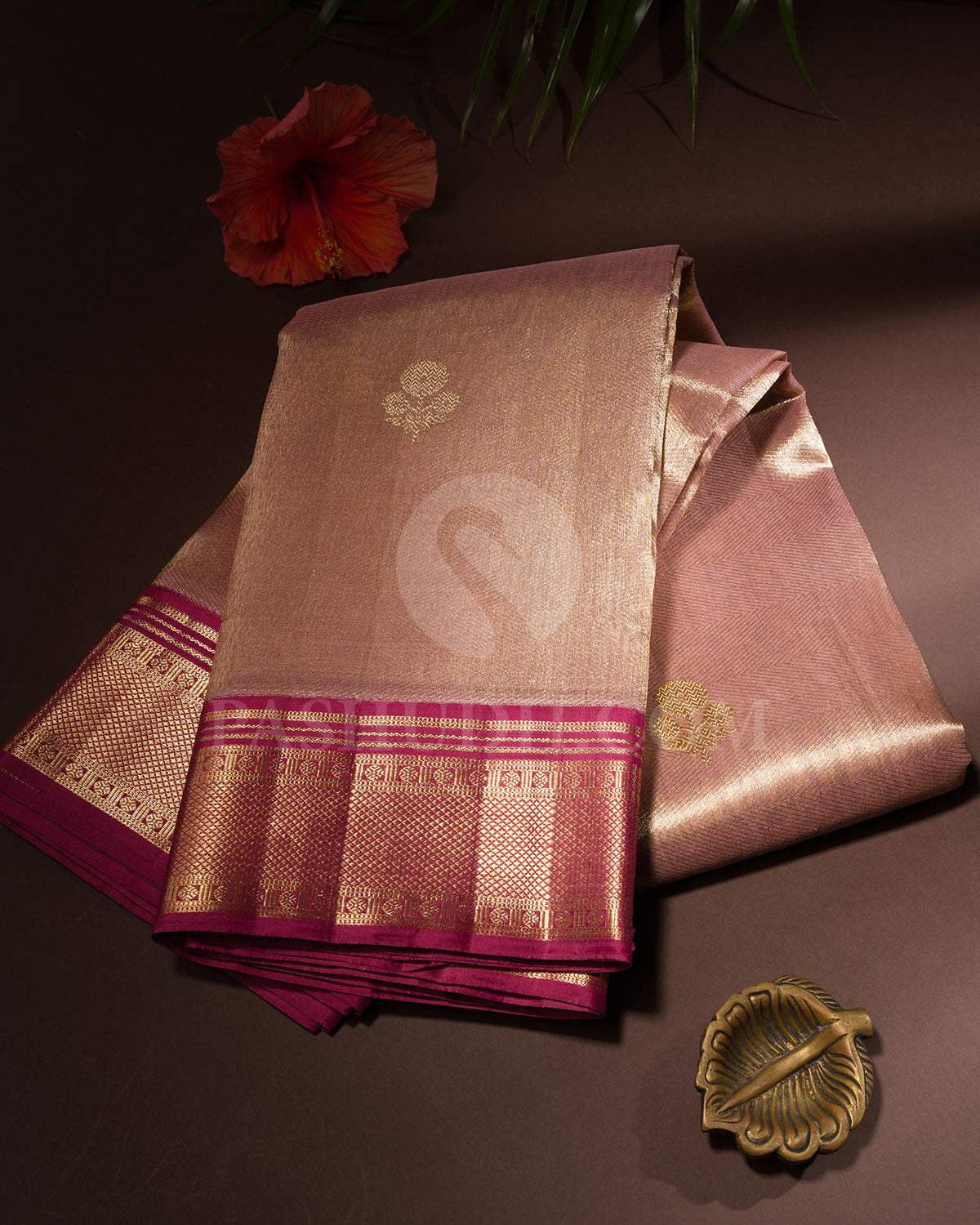 Mild Gold And Rasberry Pink Organza Shimmer Kanjivaram Silk Saree - S1371(A)