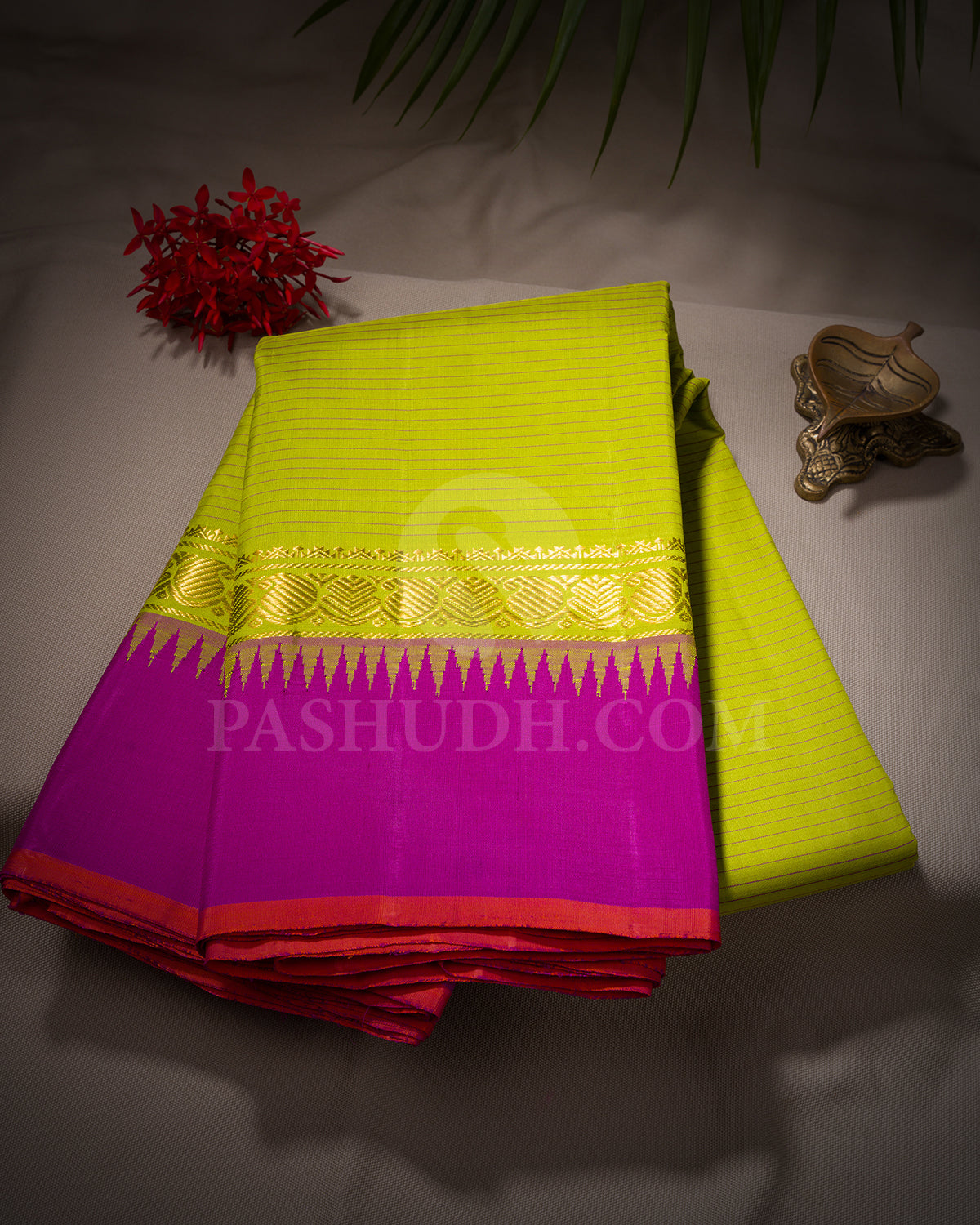 Pear Green And Magenta Kanjivaram Silk Saree - BKF8