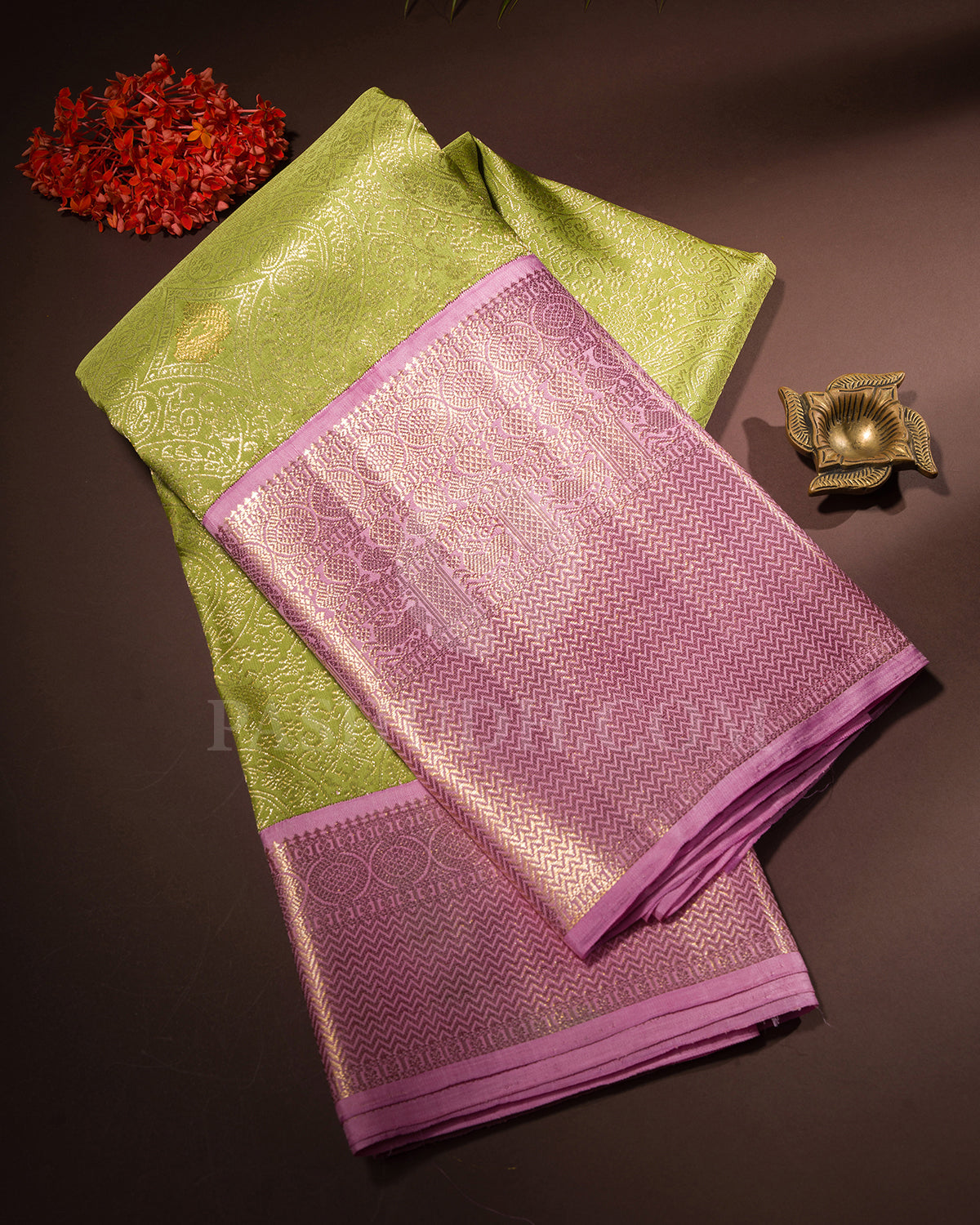 Pear Green And Baby Pink Kanjivaram Silk Saree - S1344(B)