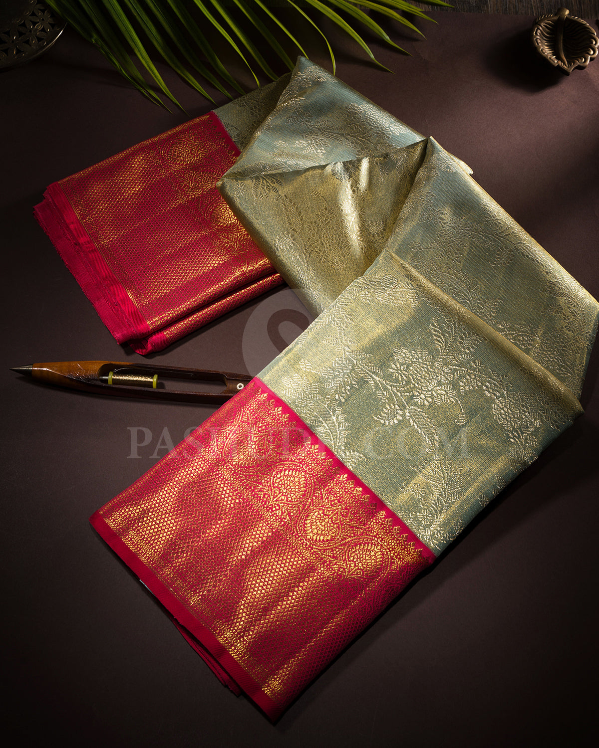 Powder Blue Shot Gold And Rouge Pink Kanjivaram Silk Saree - S1416(A)