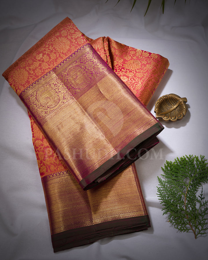 Dual Shaded Pink And Violet Kanjivaram Silk Saree - BKB10