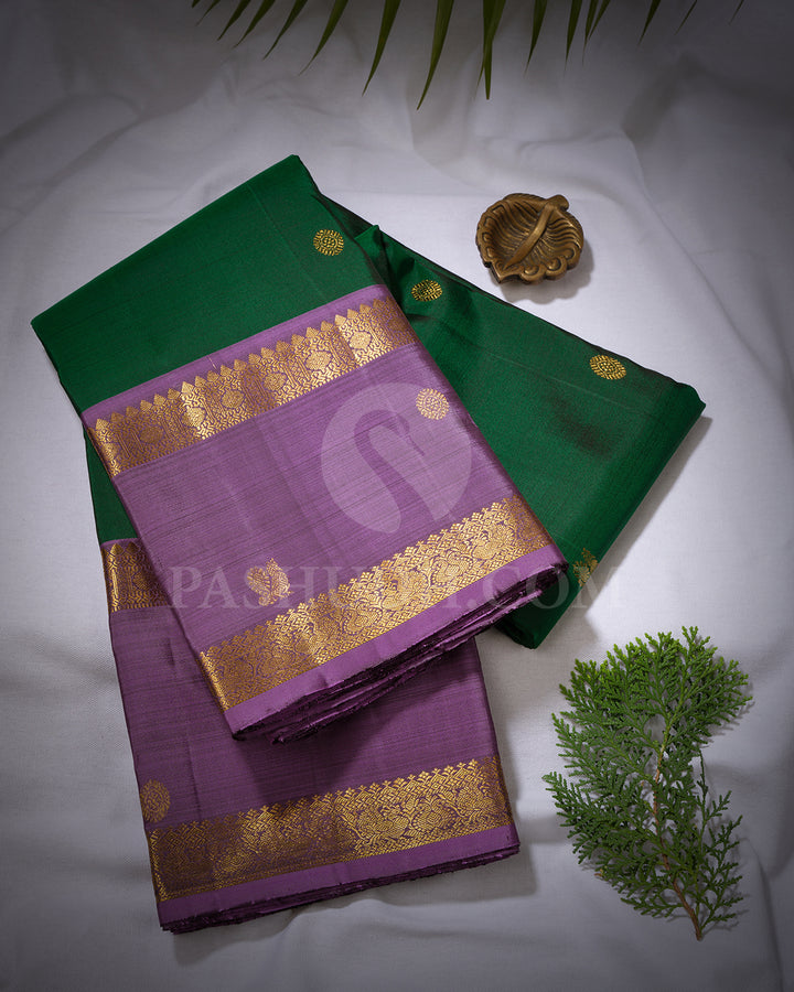 Forest Green And Dark Lavender Kanjivaram Silk Saree - BKF17