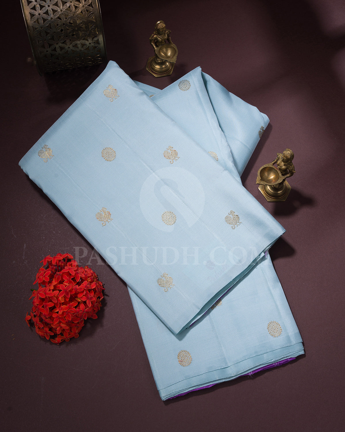 Powder Blue and Lavender Borderless Kanjivaram Silk Saree - BKF7