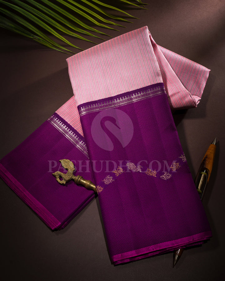 Baby Pink and Purple Kanjivaram Silk Saree - S1395(B)
