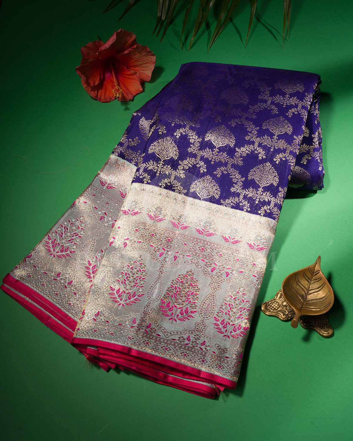 Royal Blue And Sky Blue Kanjivaram Silk Saree with Shimmer Border - S1037(B)