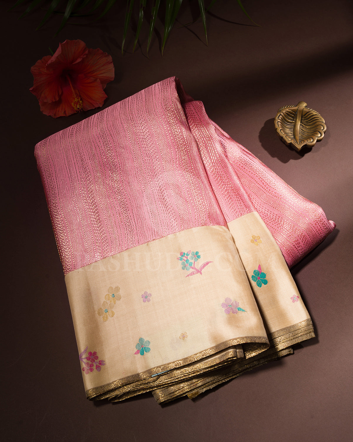 Pink And Ivory Kanjivaram Silk Saree - S1384(A)