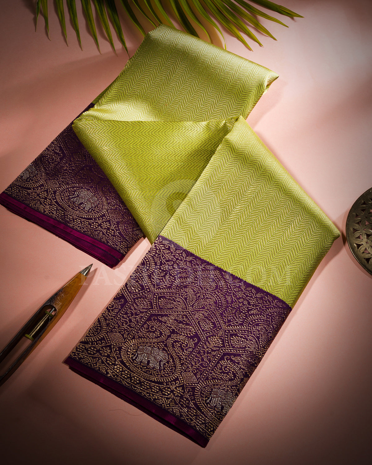 Mild Parrot Green And Violet Kanjivaram Silk Saree - S1321( C )