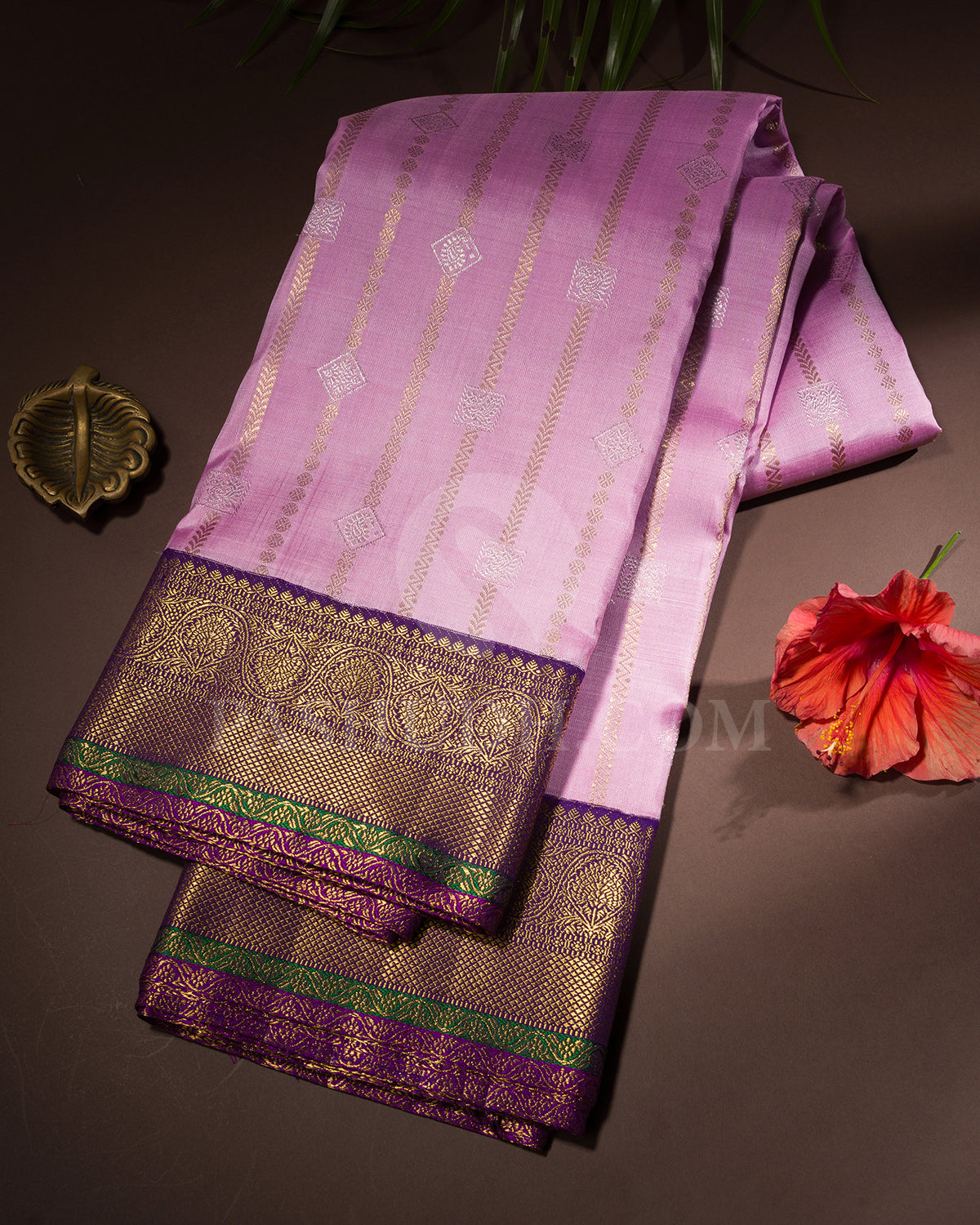 Baby Pink And Violet Pure Zari Kanjivaram Silk Saree - P172(A)