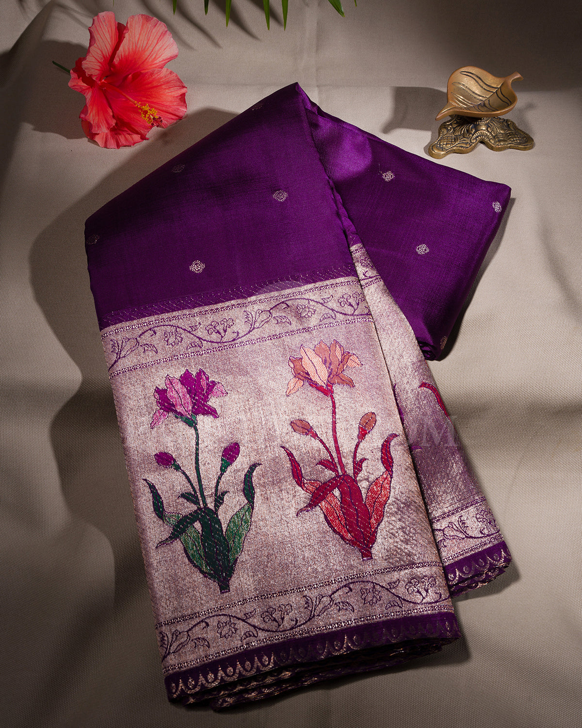 Purple Kanjivaram Silk Saree with Shimmer Border - S1389(A)