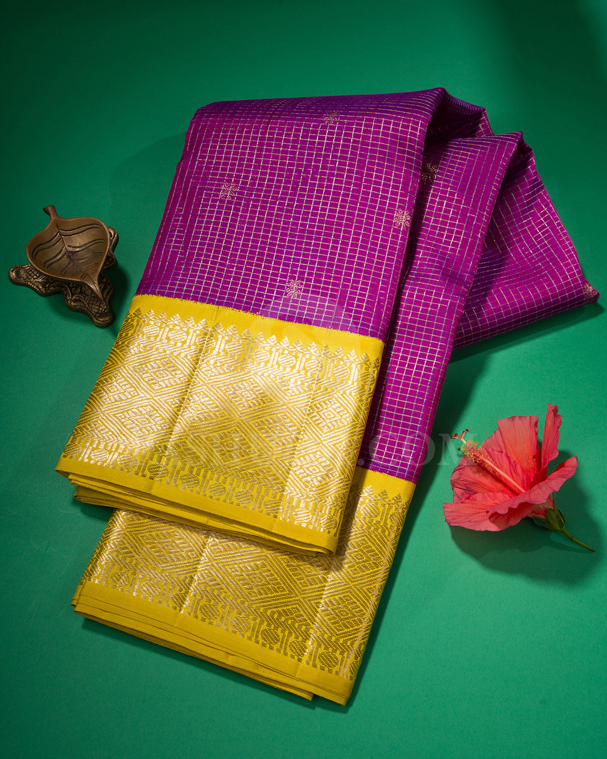 Violet And Yellow Kanjivaram Silk Saree - BKF6