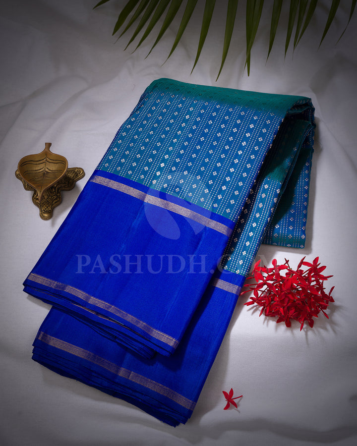 Peacock Blue and Royal Blue Kanjivaram Silk Saree - BKF23