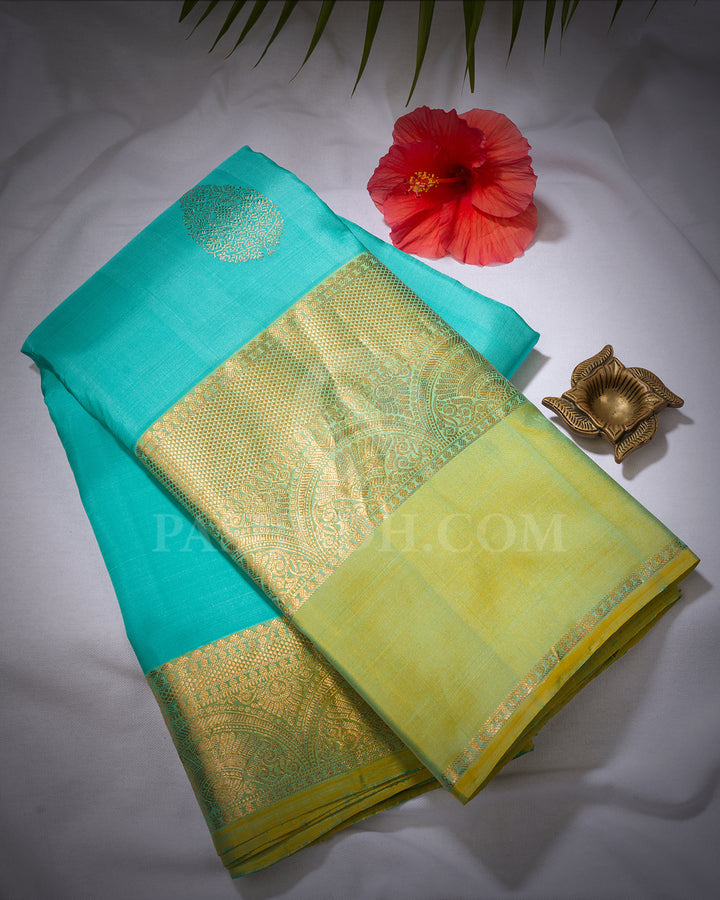 Turquoise Blue And Dual shaded Green Kanjivaram Silk Saree - BKF22