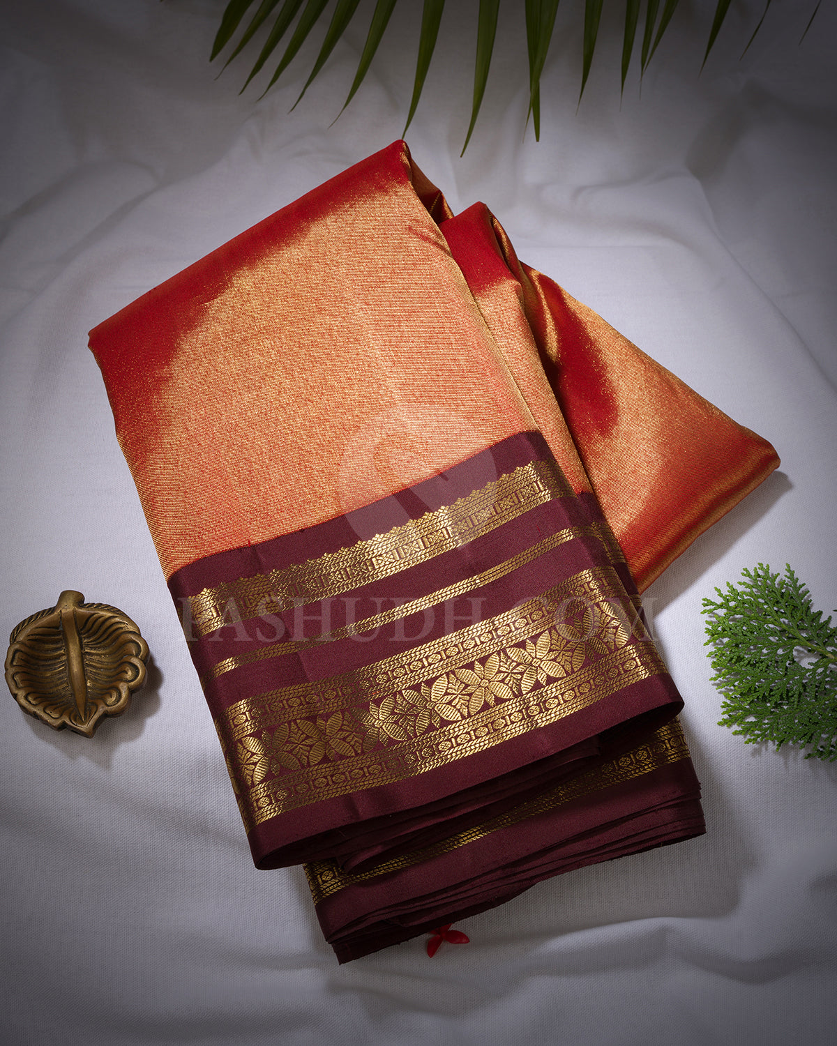 Orange And Brown Shimmer Kanjivaram Silk Saree - BKF2