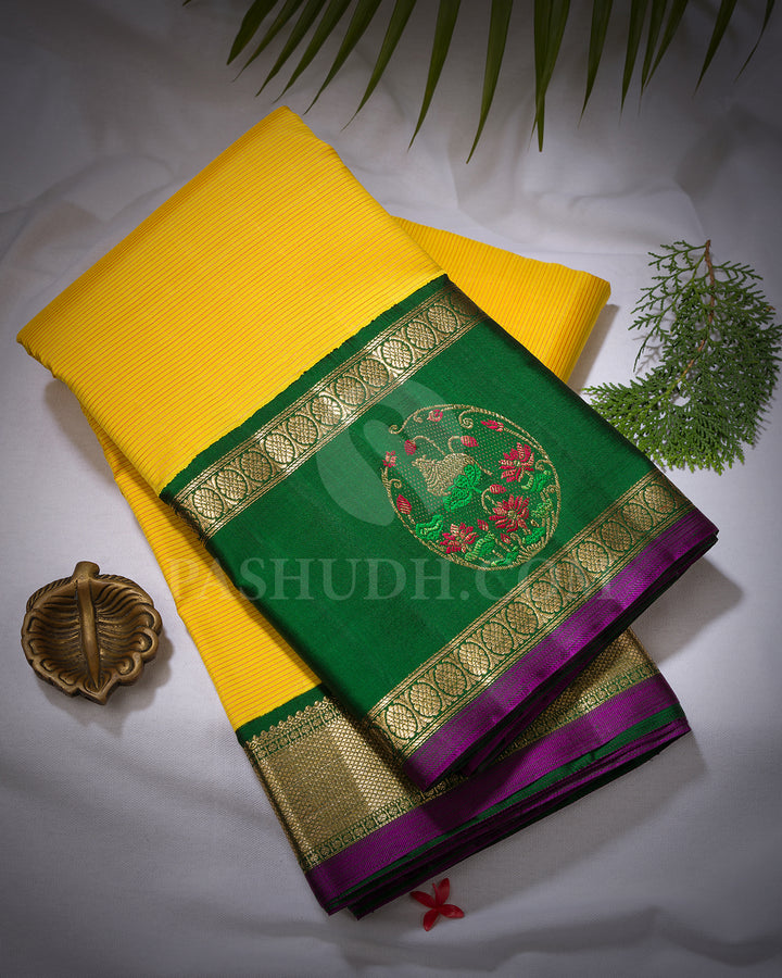 Bright Yellow And Bottle Green Kanjivaram Silk Saree - S1396(A)