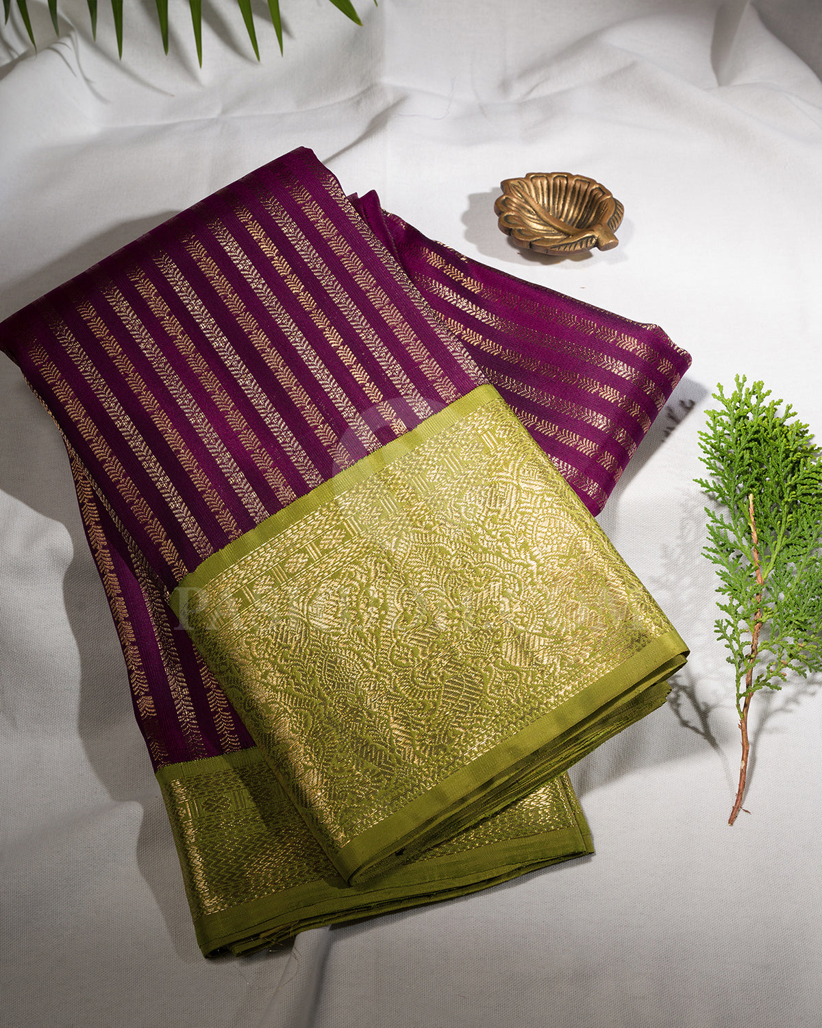 Violet And Pear Green Kanjivaram Silk Saree - S1179(B)