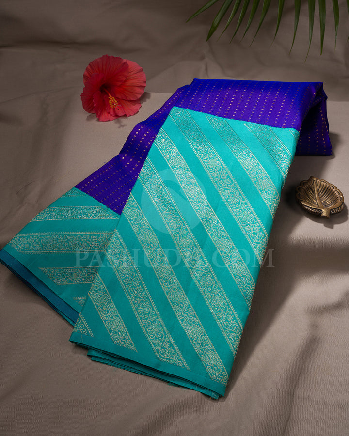 Royal Blue And Turquoise Blue Kanjivaram Silk Saree - BKB12