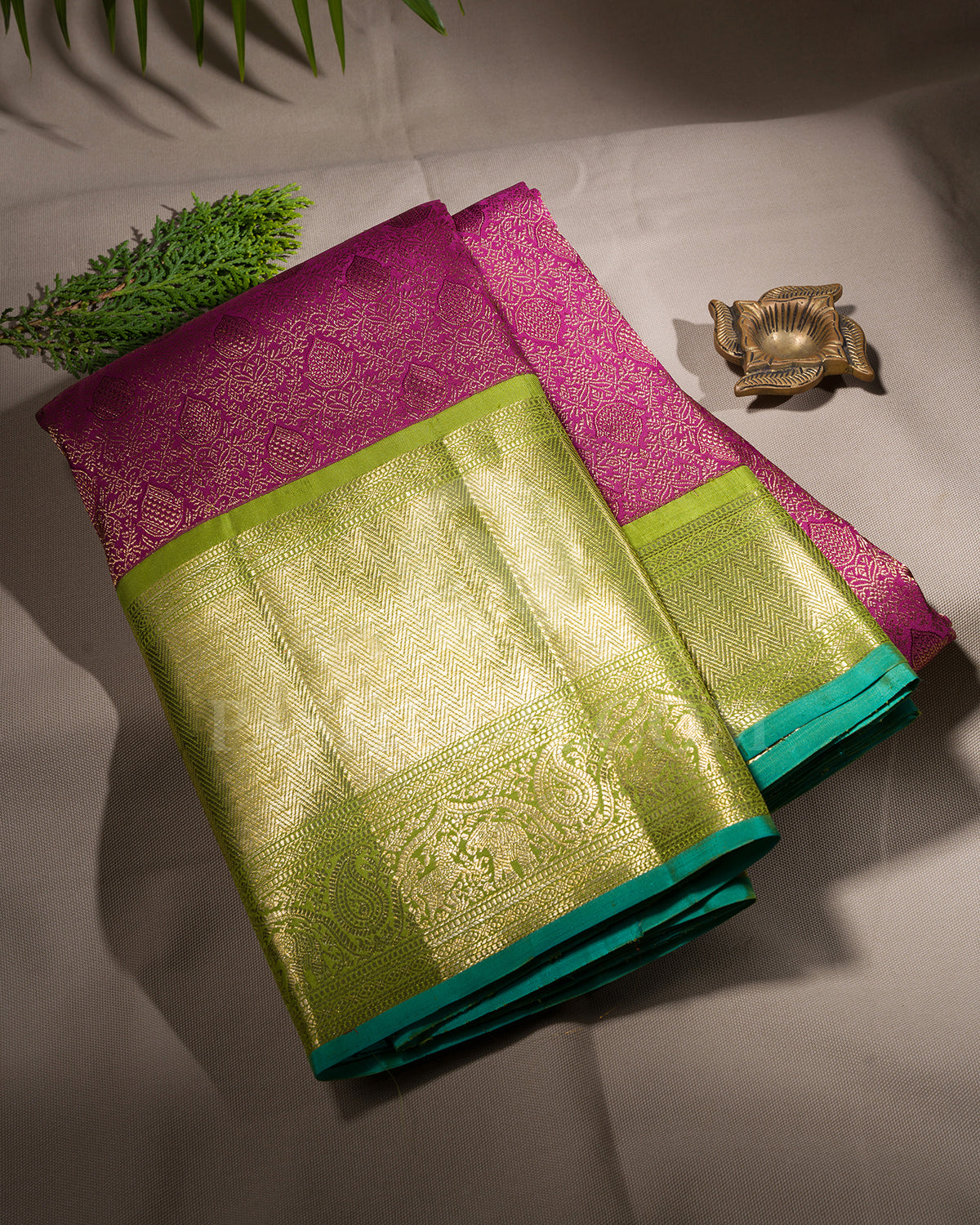 Violet And Parrot Green Kanjivaram Silk Saree - S1318(B)