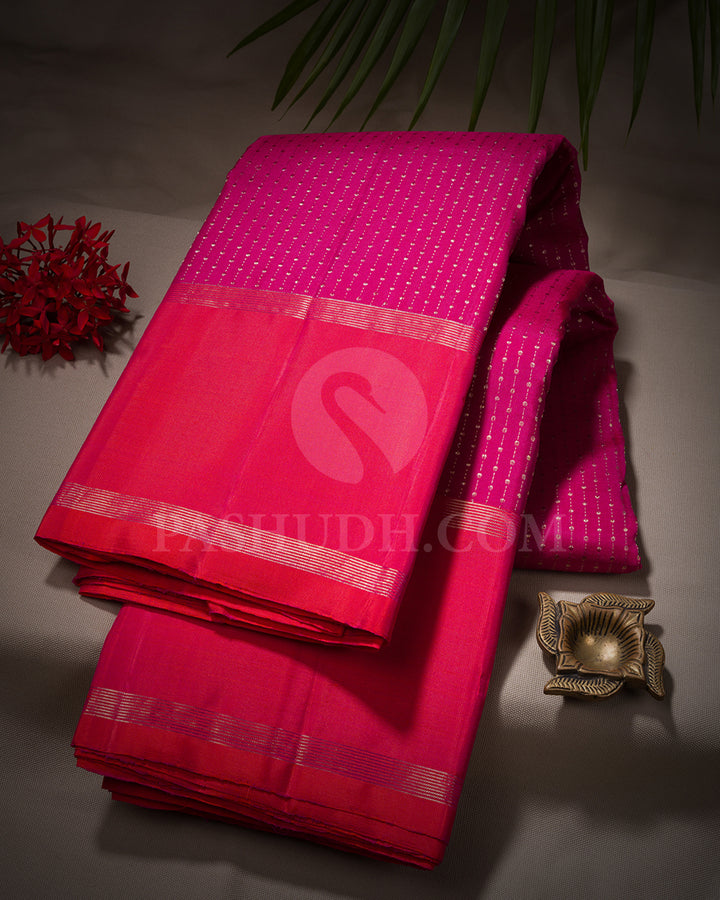Rani Pink And Pink Shot Orange Kanjivaram Silk Saree - BKF10