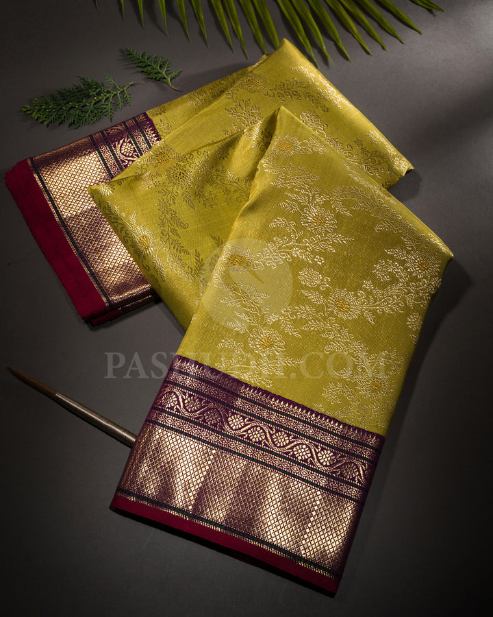 Pear Green And Purple Kanjivaram Silk Saree - S1415(A)