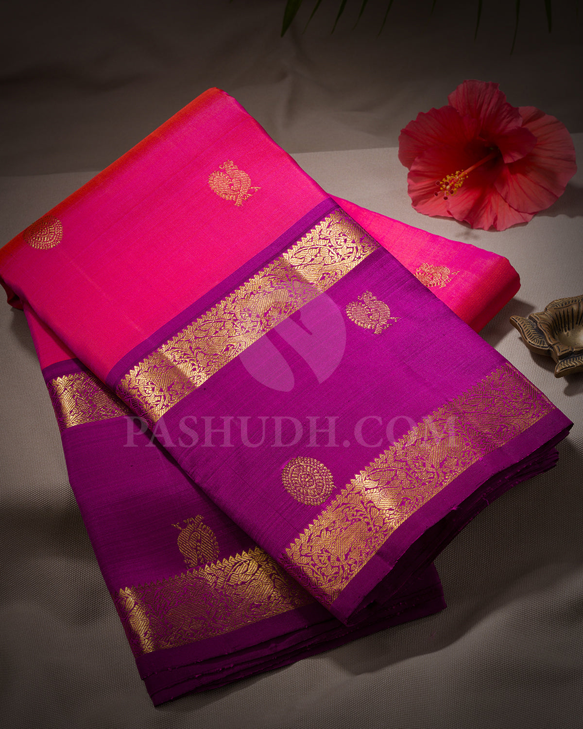 Dual Shaded Pink And Violet Kanjivaram Silk Saree - BKF5