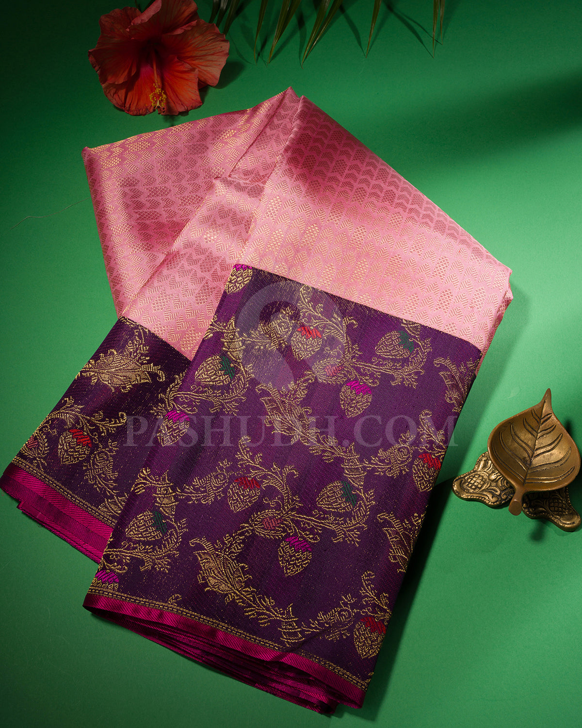 Light Pink And Violet Pure Zari Kanjivaram Silk Saree - P170(A)