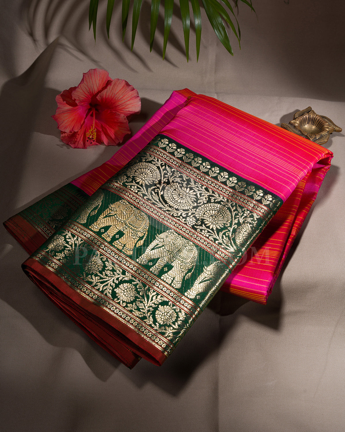 Rani Pink And Bottle Green Kanjivaram Silk Saree - S1013(G)