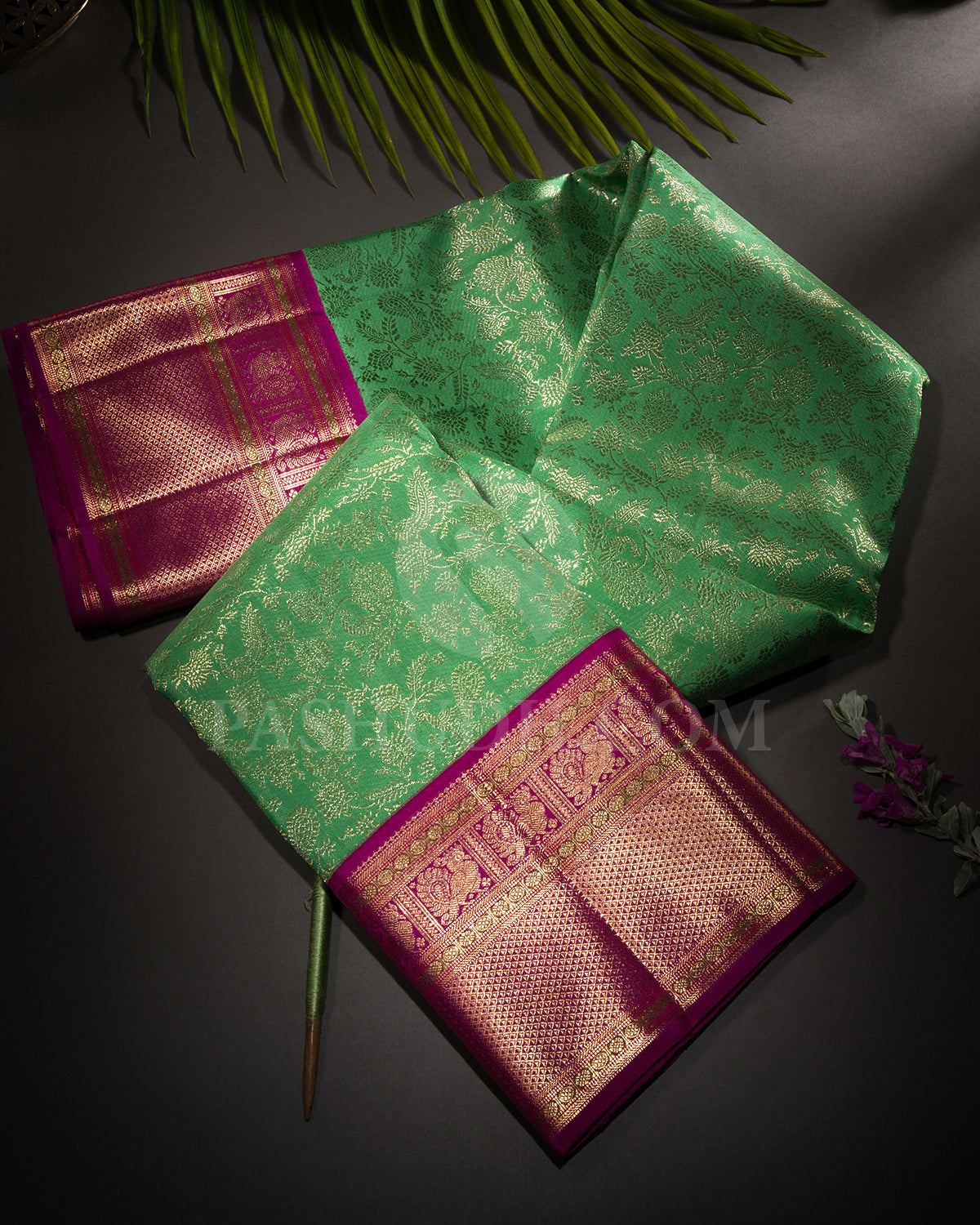 Rexona Green And Rani Pink Kanjivaram Silk Saree - S1151(F)