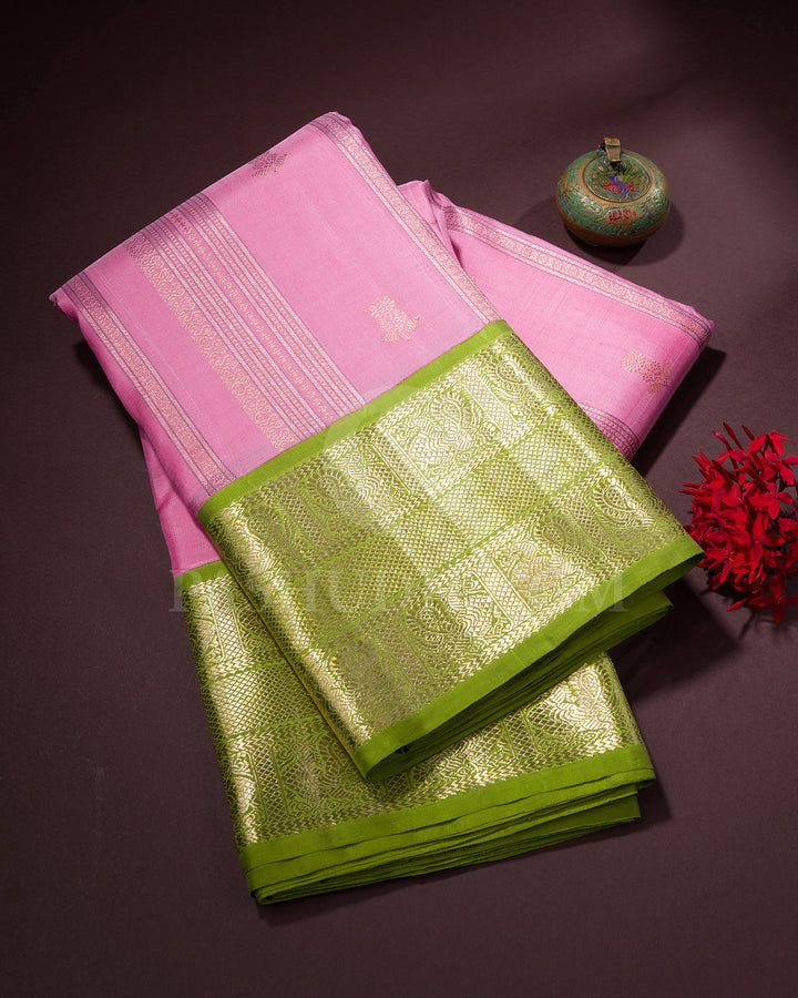 Rose Pink And Parrot Green Kanjivaram Silk Saree - S1333(B)