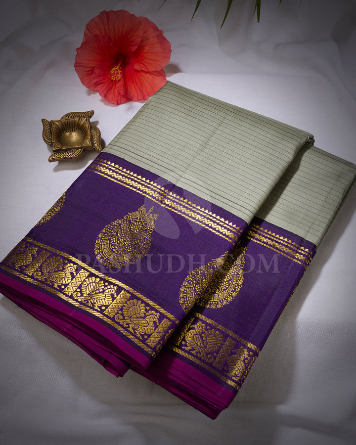 Grey And Midnight Blue Kanjivaram Silk Saree - BKF21